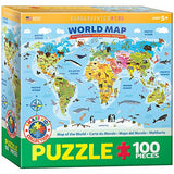 EuroGraphics Illustrated Map of The World 100-Piece Puzzle