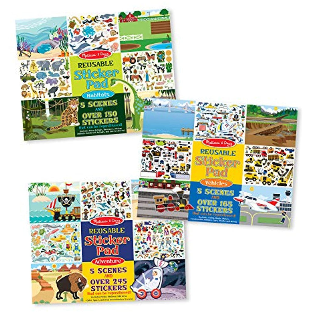 Melissa & Doug Reusable Sticker Pads Set - Habitats, Vehicles, and Adventures