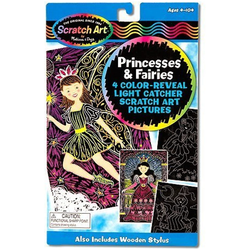 Melissa & Doug Princess & Fairy: Scratch Art Color-Reveal Light Catcher Pack & 1 Scratch Art Mini-Pad Bundle (05899)