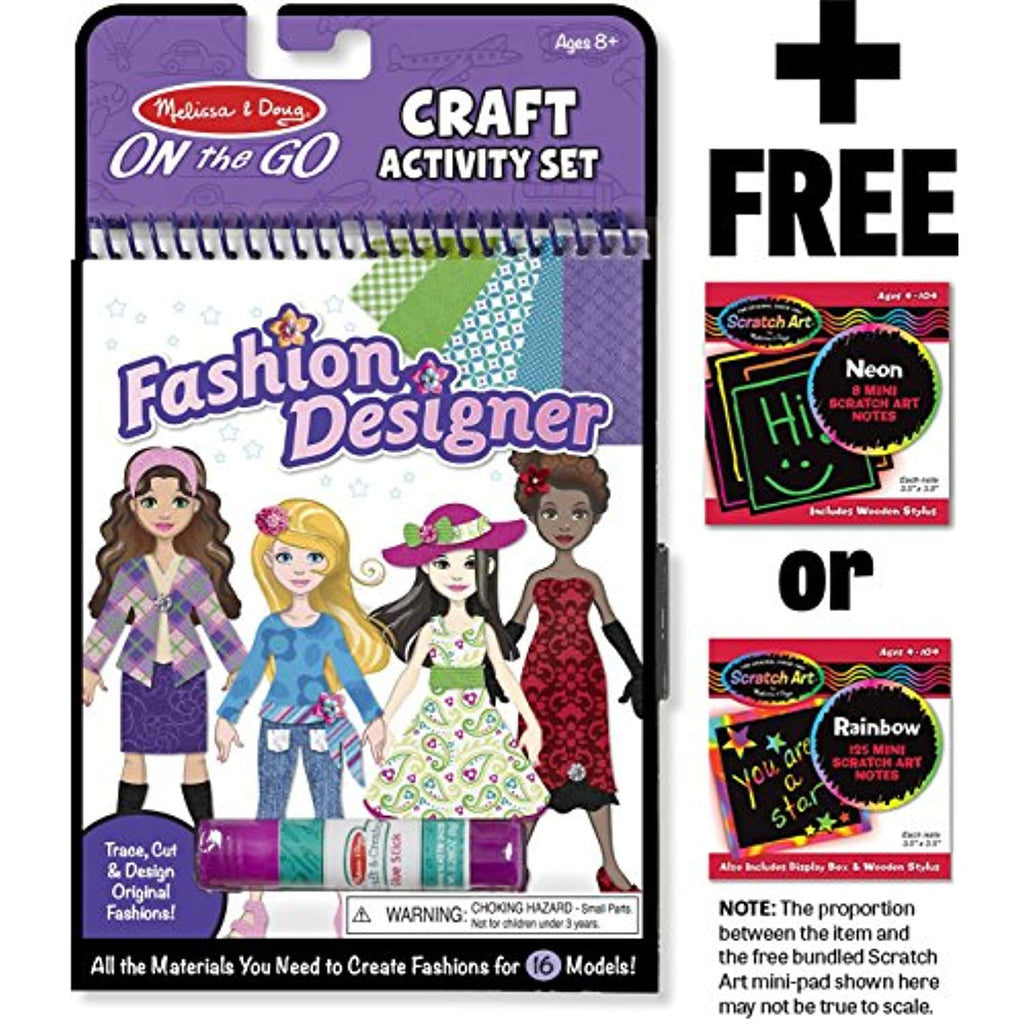 Melissa & Doug Fashion Designer: On-The-Go Craft Activity Set + Free Scratch Art Mini-Pad Bundle [94238]