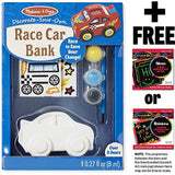 Melissa & Doug Race Car Bank: Decorate-Your-Own Kit & 1 Scratch Art Mini-Pad Bundle (08863)