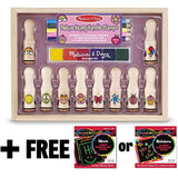 Melissa & Doug Deluxe Happy Handle: Wooden Stamp Set & 1 Scratch Art Mini-Pad Bundle (02306)
