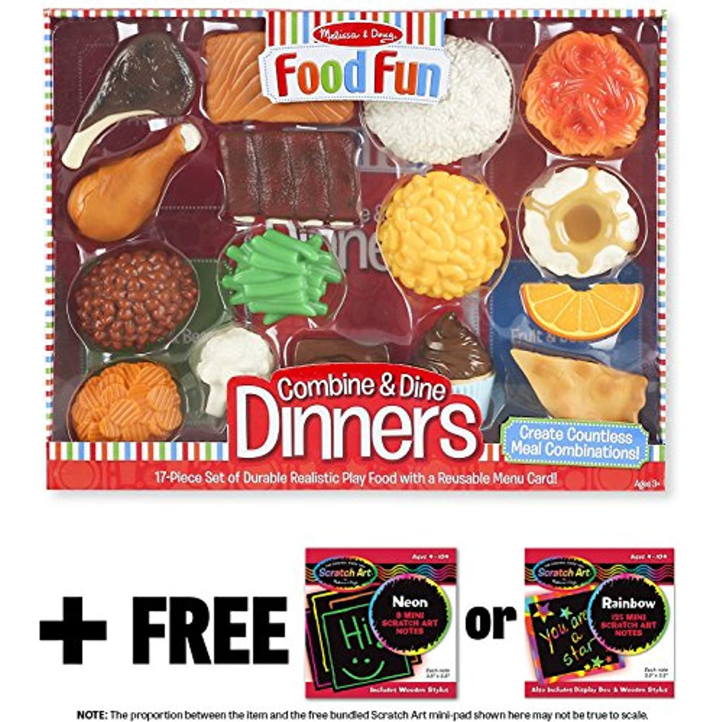 Melissa & Doug Combine & Dine Dinners: Food Fun Toy Play Set & 1 Scratch Art Mini-Pad Bundle (08267)