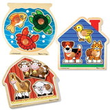 Melissa & Doug Deluxe Fish Bowl, Pets, and Barnyard Animals Jumbo Knob Puzzle Bundle (Set of 3)