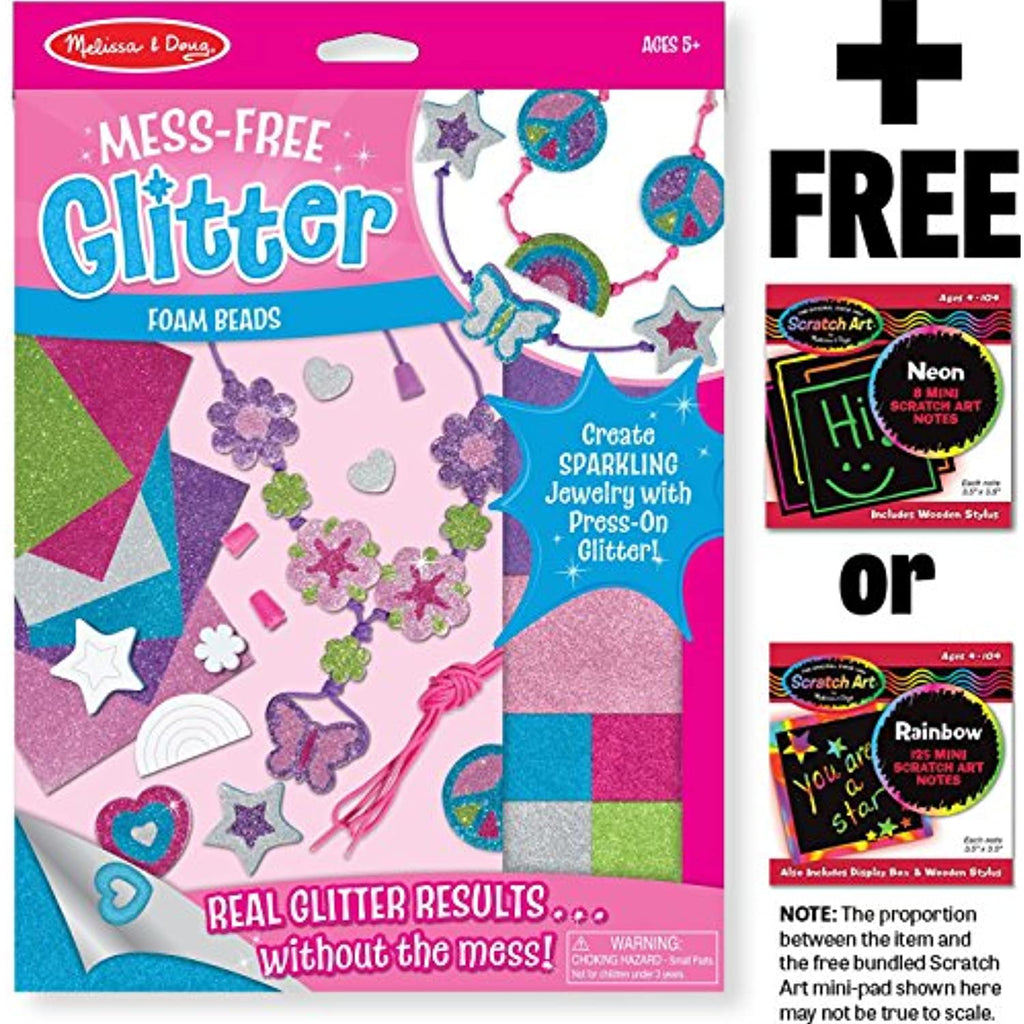 Melissa & Doug Foam Beads - Mess Free Glitter Series + Free Scratch Art Mini-Pad Bundle [95044]