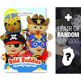 Melissa & Doug Bold Buddies 4-Piece Hand Puppets Gift Set + 1 Free Pair of Baby Socks Bundle [90872]