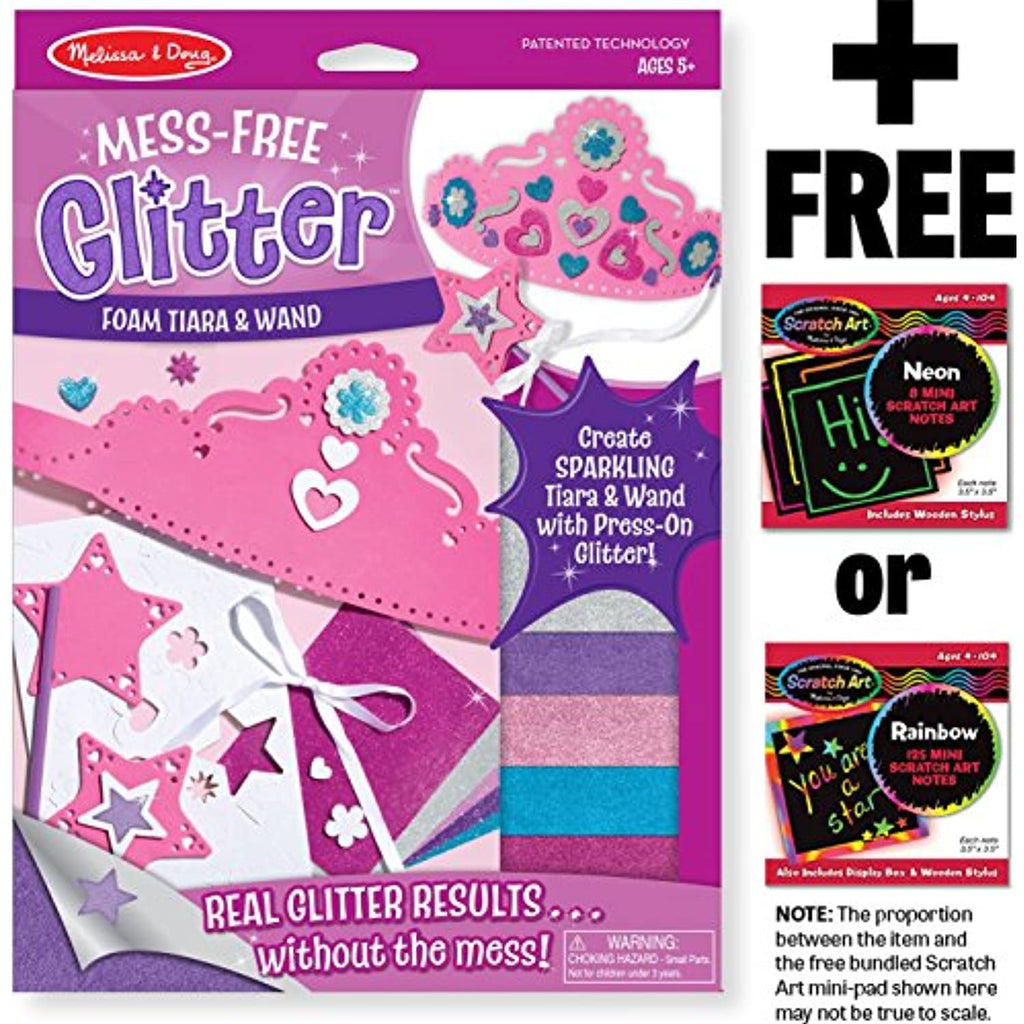Melissa & Doug Foam Tiara and Wand - Mess Free Glitter Series + FREE Scratch Art Mini-Pad Bundle [95082]