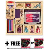Melissa & Doug Princess: Wooden Stamp Set & 1 Scratch Art Mini-Pad Bundle (02418)