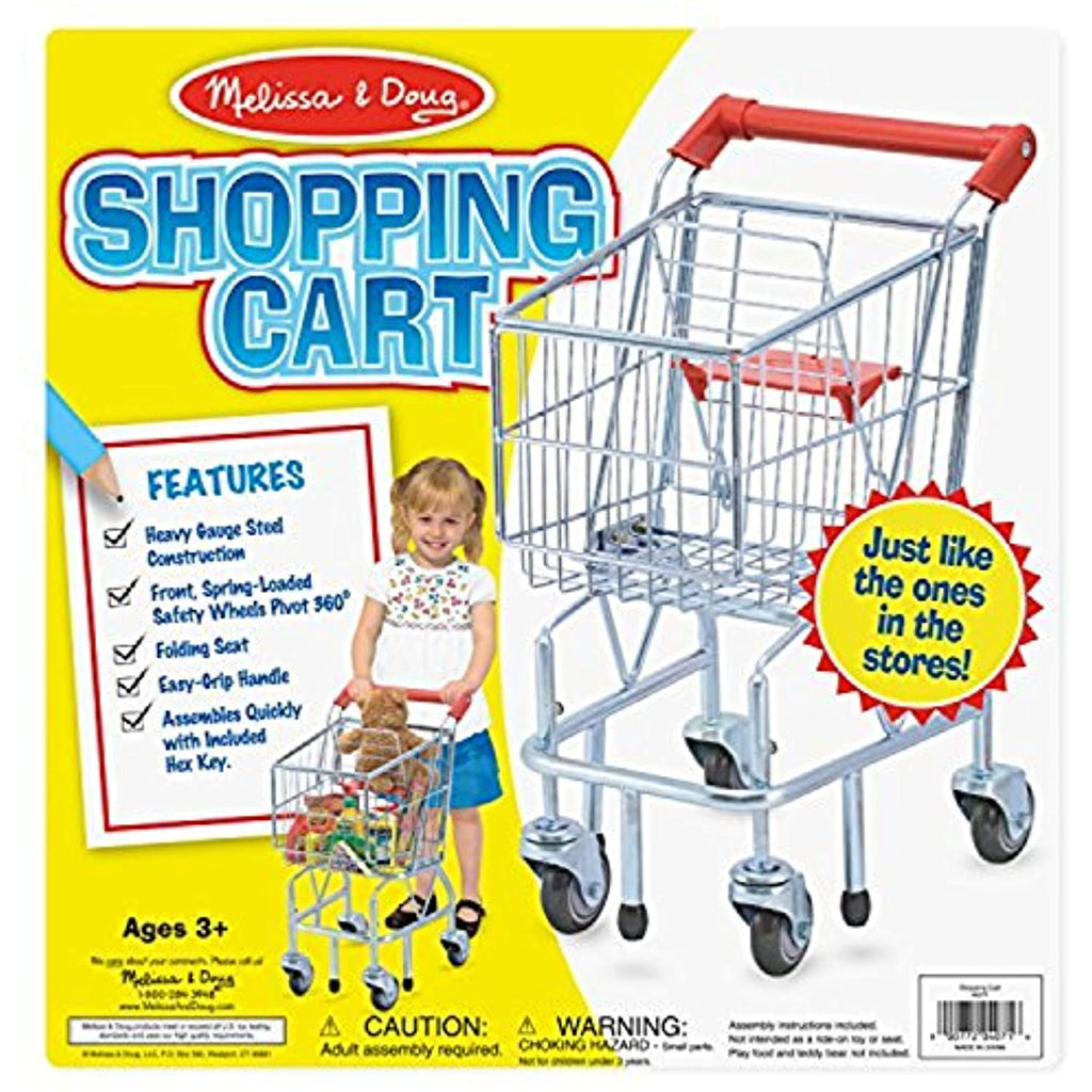 Melissa & Doug Bundle Includes 2 Items Toy Shopping Cart with Sturdy Metal Frame Let's Play House Grocery Cans Play Food Kitchen Accessory 10 Stackable Cans with Lids