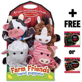 Farm Friends 4-Piece Hand Puppets Gift Set + FREE Melissa & Doug Scratch Art Mini-Pad Bundle