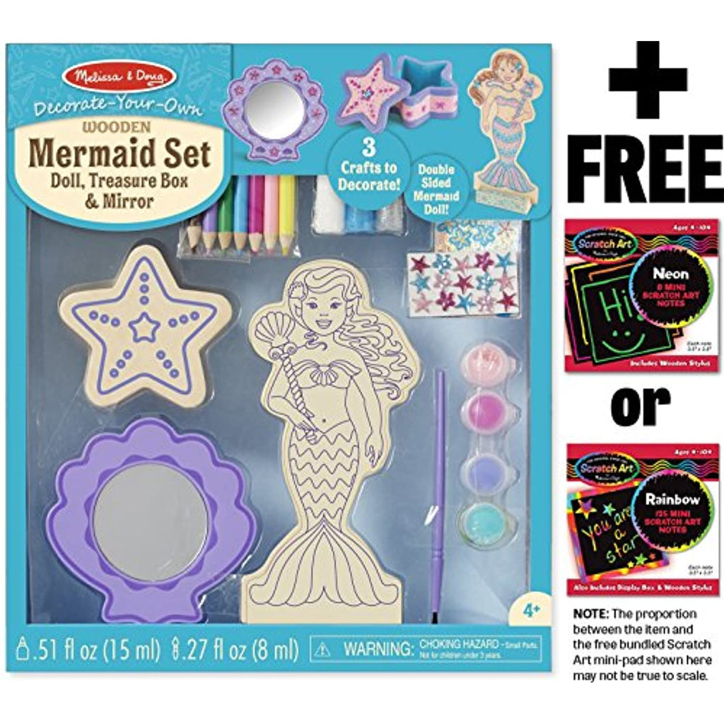 Melissa & Doug Mermaid Set Decorate-Your-Own Kit + FREE Scratch Art Mini-Pad Bundle