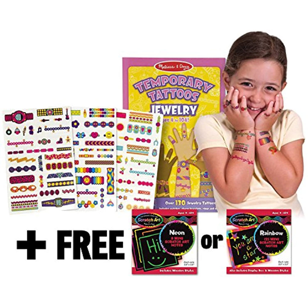 Melissa & Doug Jewelry: My First Temporary Tattoos - 130+ Kid-Friendly Tattoos + Free Scratch Art Mini-Pad Bundle [21944]