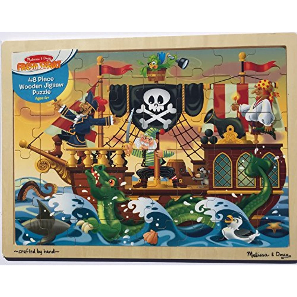 Melissa and Doug 48 Piece Wooden Jigsaw Puzzle, and Puffy Pirate Reusable Sticker St Bundle