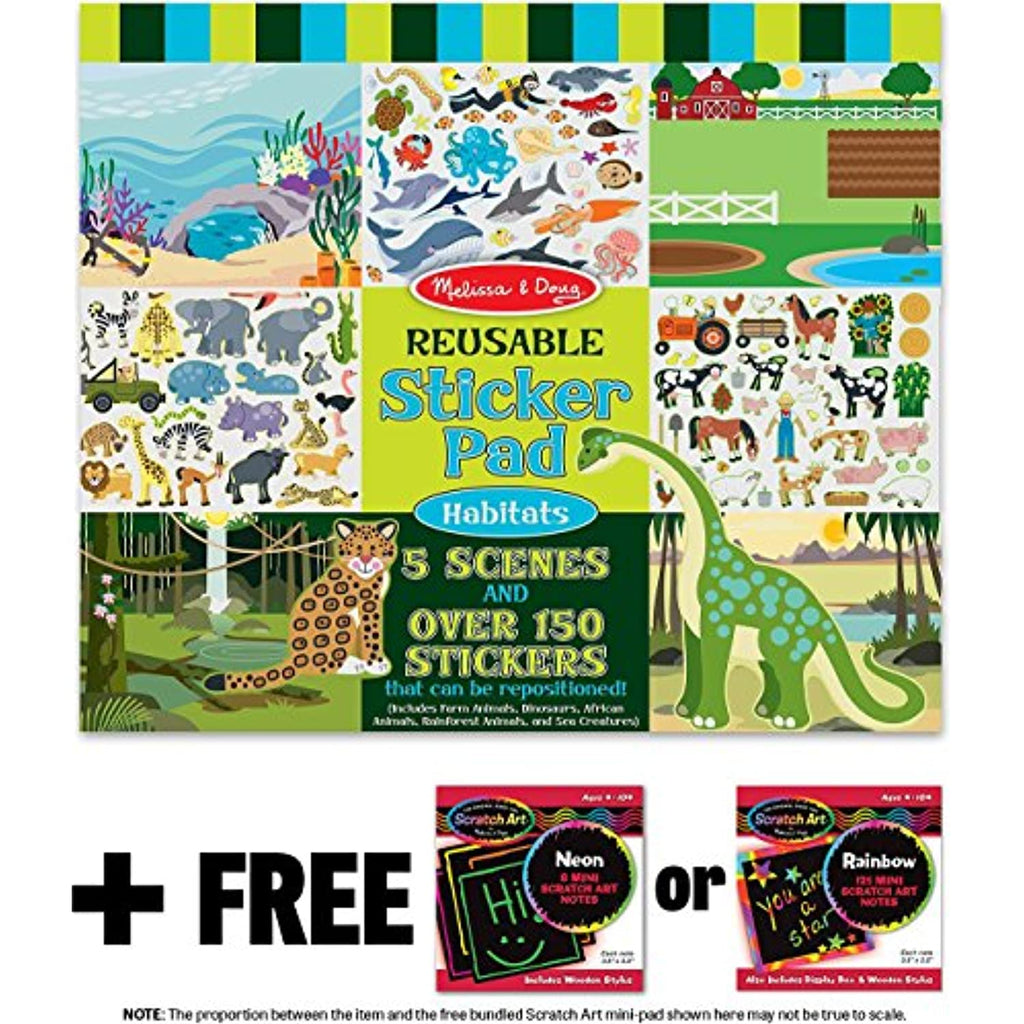 Melissa & Doug Habitats: Reusable Sticker Pad + Free Scratch Art Mini-Pad Bundle [41966]