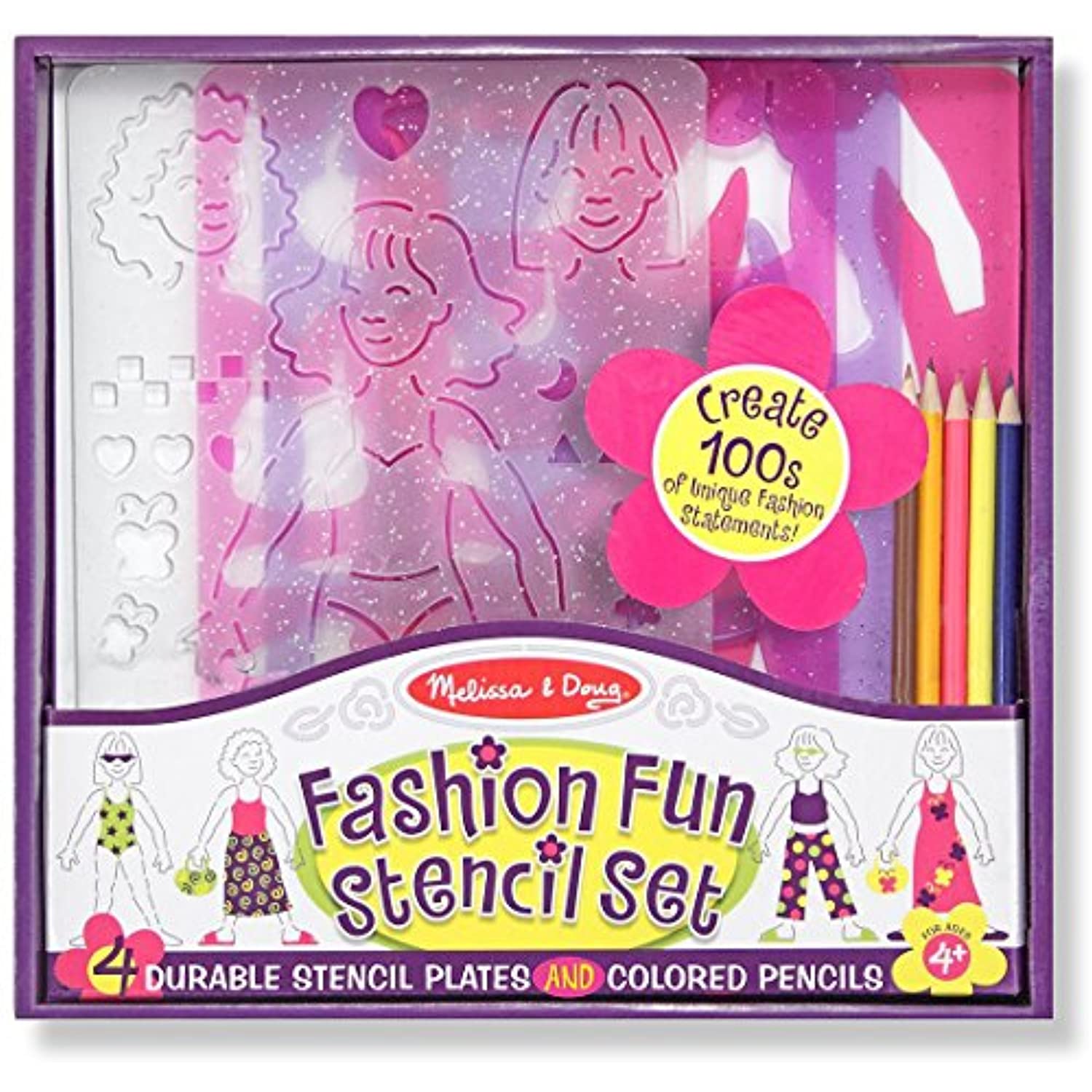 Melissa & Doug Fashion Fun: Stencil Set & 1 Scratch Art Mini-Pad Bundle (04222)