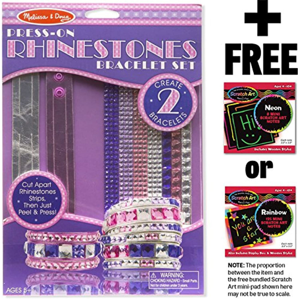 Melissa & Doug Rhinestones Bracelet-Making Set: Press-On Craft Kit & 1 Scratch Art Mini-Pad Bundle (09244)