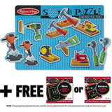 Melissa & Doug Construction Tools: 8-Piece Sound Puzzle + Free Scratch Art Mini-Pad Bundle [07337]