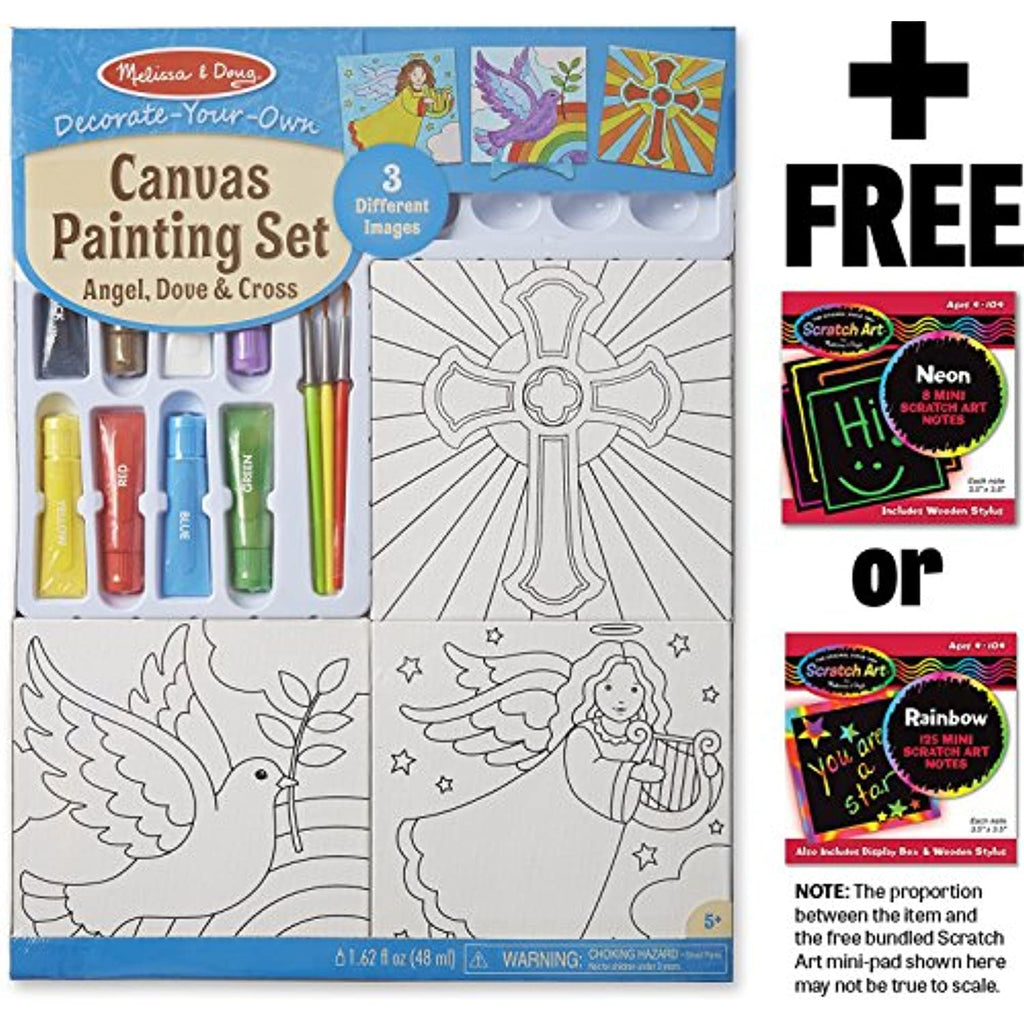 Melissa & Doug Angel, Dove & Cross Canvas: Decorate-Your-Own Kit + Free Scratch Art Mini-Pad Bundle [92388]