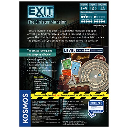 Exit: The Sinister Mansion | Exit: The Game - A Kosmos Game | Family-Friendly, Card-Based at-Home Escape Room Experience for 1 to 4 Players, Ages 12+
