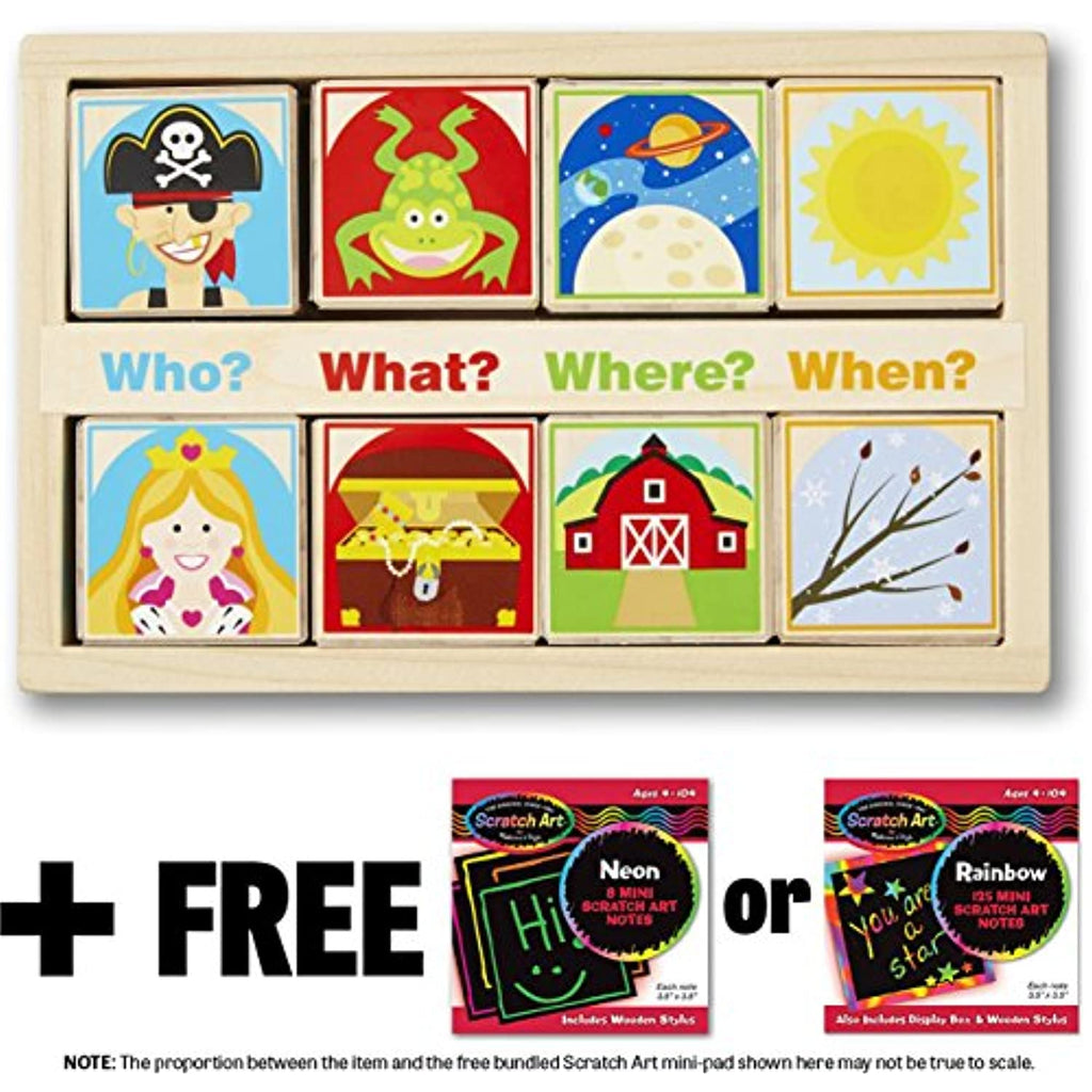 Melissa & Doug Wooden Story Blocks+ Free Scratch Art Mini-Pad Bundle [90490]