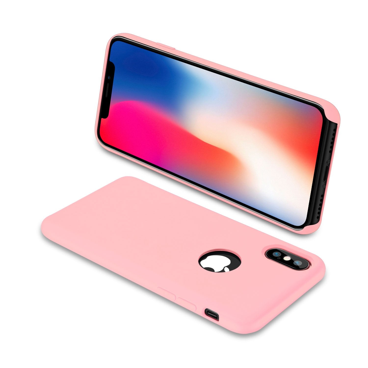 iPhone X Case Liquid Silicone Gel Rubber Case with Soft Microfiber Cloth Lining Cushion for Apple iPhone X (Pink)