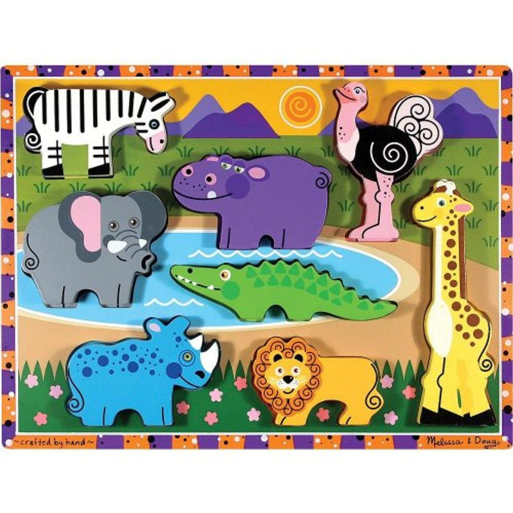 Melissa & Doug Safari Themed Chunky Puzzle + Free Scratch Art Mini-Pad Bundle [37228]