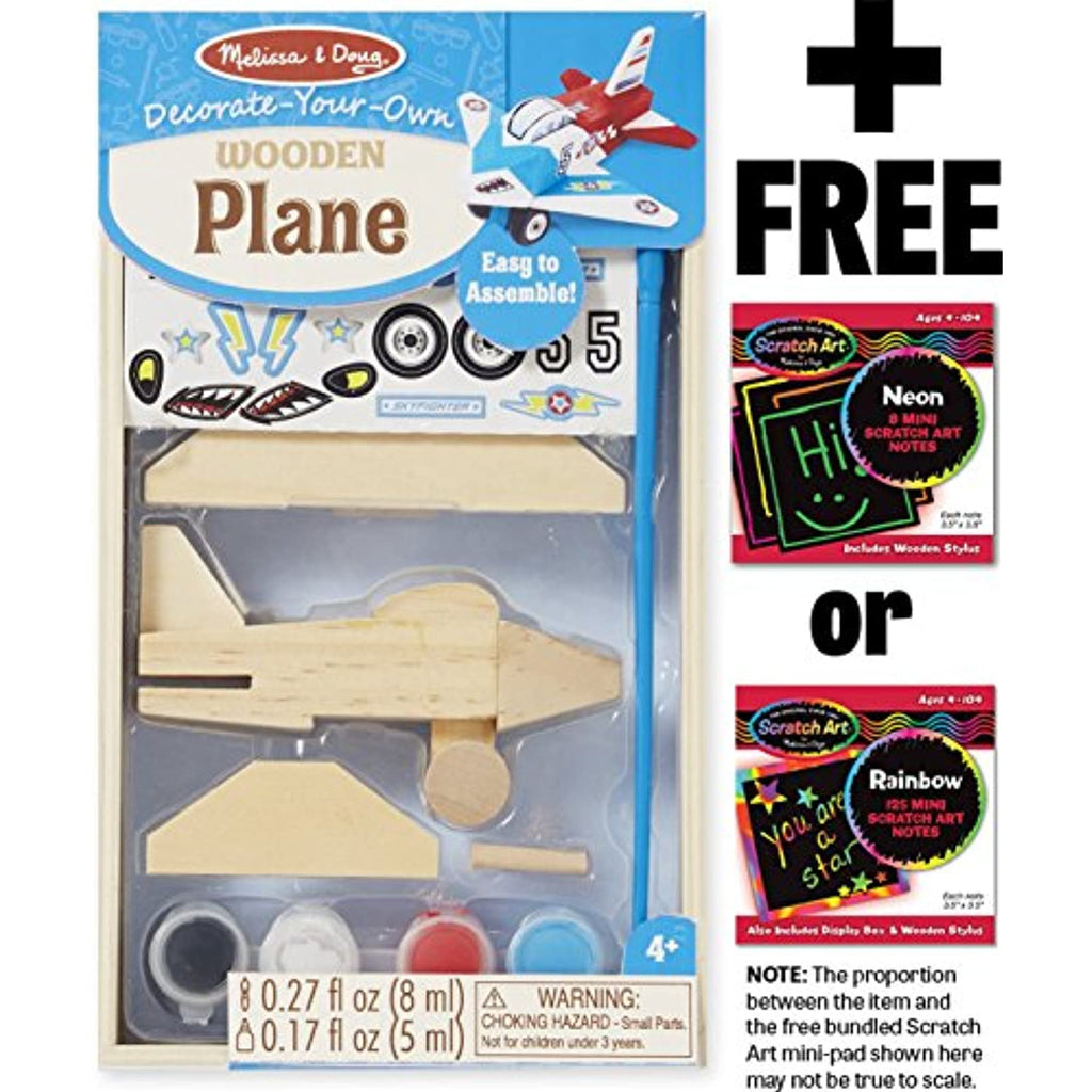 Melissa & Doug Wooden Airplane Decorate-Your-Own Kit + FREE Scratch Art Mini-Pad Bundle [95181]
