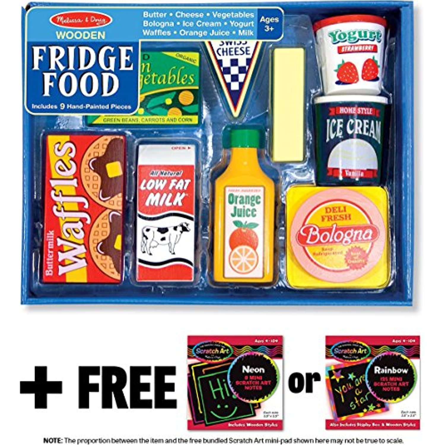Melissa & Doug Fridge Food: Play Food Set & 1 Scratch Art Mini-Pad Bundle (04076)