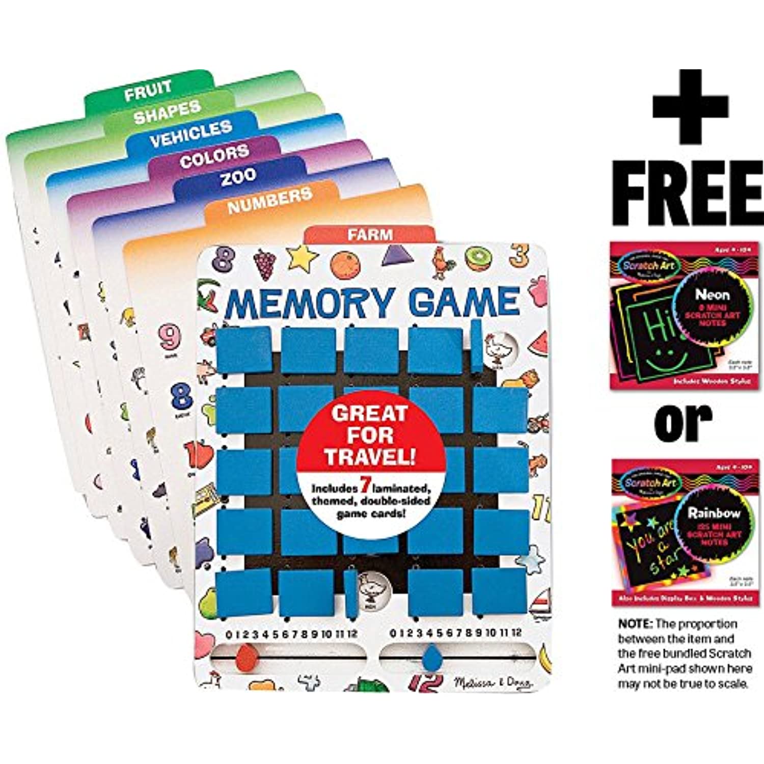 Melissa & Doug Travel Memory Game & 1 Scratch Art Mini-Pad Bundle (02090)