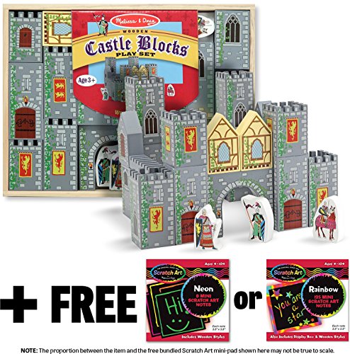 Castle Blocks 28-Piece Wooden Blocks Play Set + FREE Melissa & Doug Scratch Art Mini-Pad Bundle