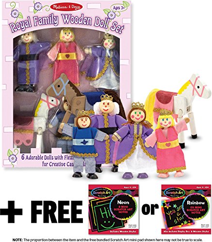 Melissa & Doug Royal Family Wooden Doll Set & 1 Scratch Art Mini-Pad Bundle