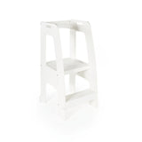 Guidecraft Step Up Kitchen Helper - White: Adjustable Height, Wooden Cooking Step Stool With Safety Rails For Little Kids - Toddler Learning Furniture