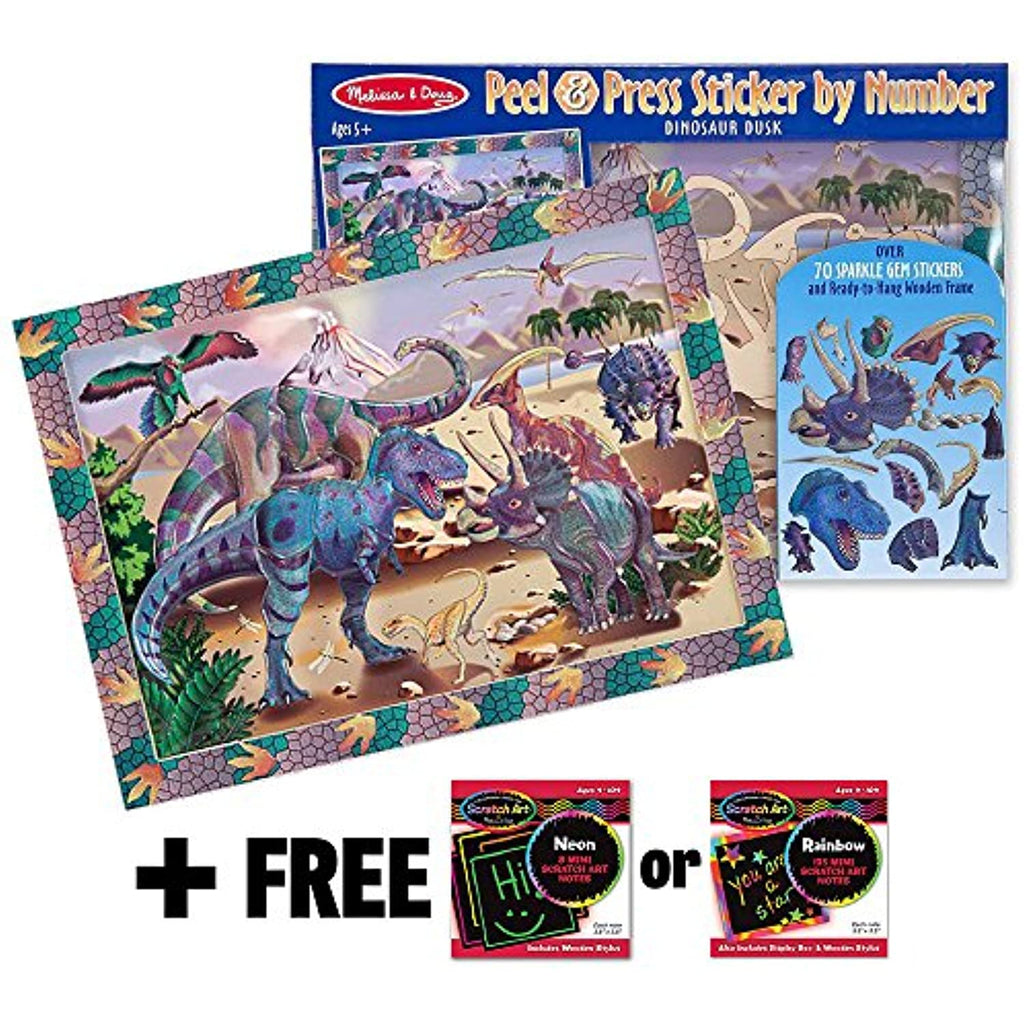 Dinosaur Dusk: Peel & Press Sticker by Number Series + Free Melissa & Doug Scratch Art Mini-pad Bundle [40075]