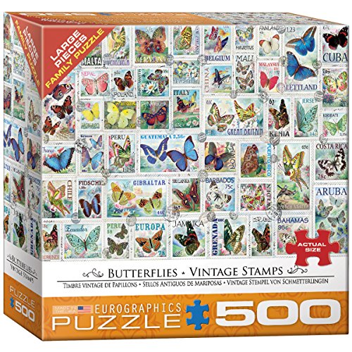 EuroGraphics (EURHR Butterflies Vintage Stamps 500Piece Puzzle 500Piece Jigsaw Puzzle