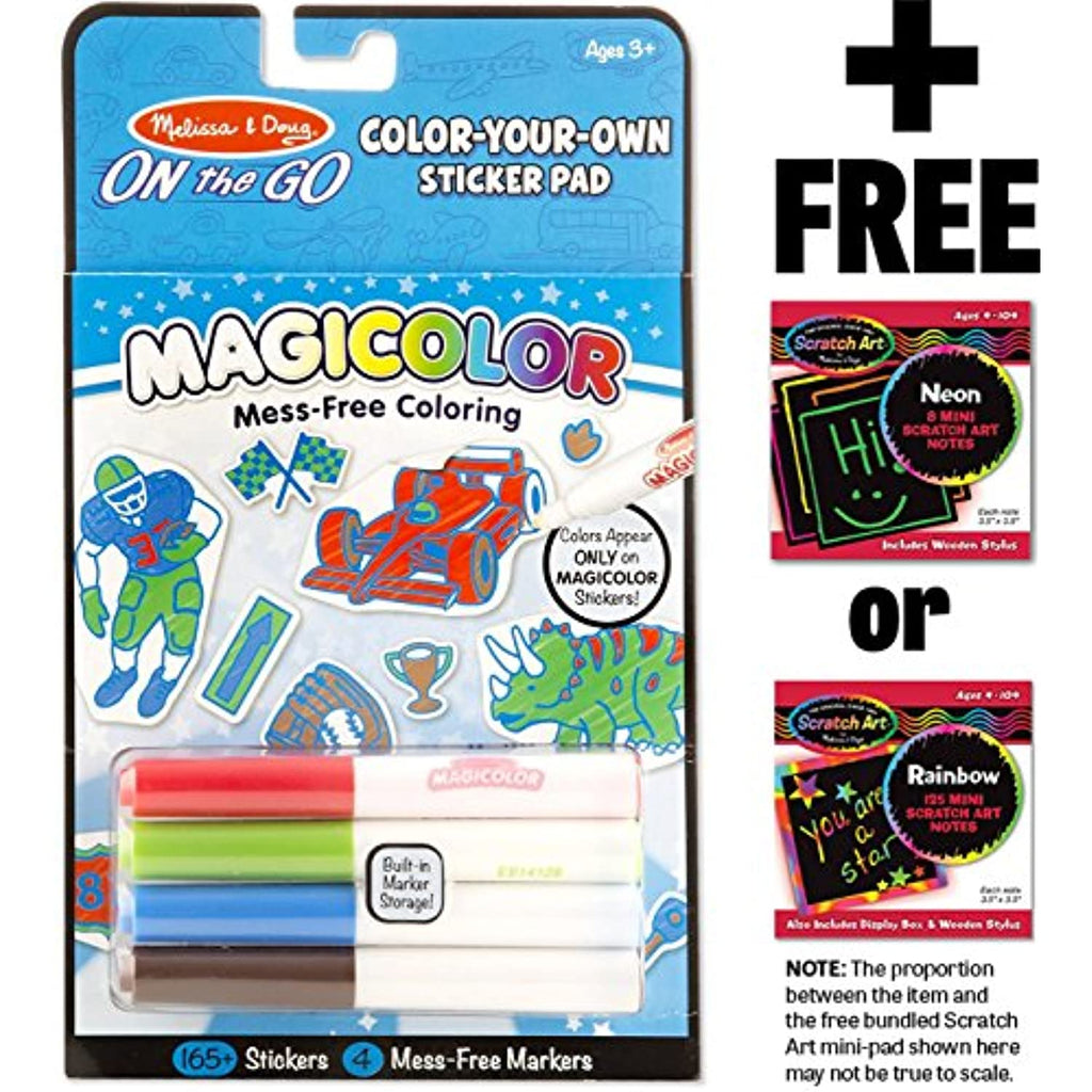 Blue Color-Your-Own Sticker Pad: On-the-Go Series + FREE Melissa & Doug Scratch Art Mini-Pad Bundle (91305)