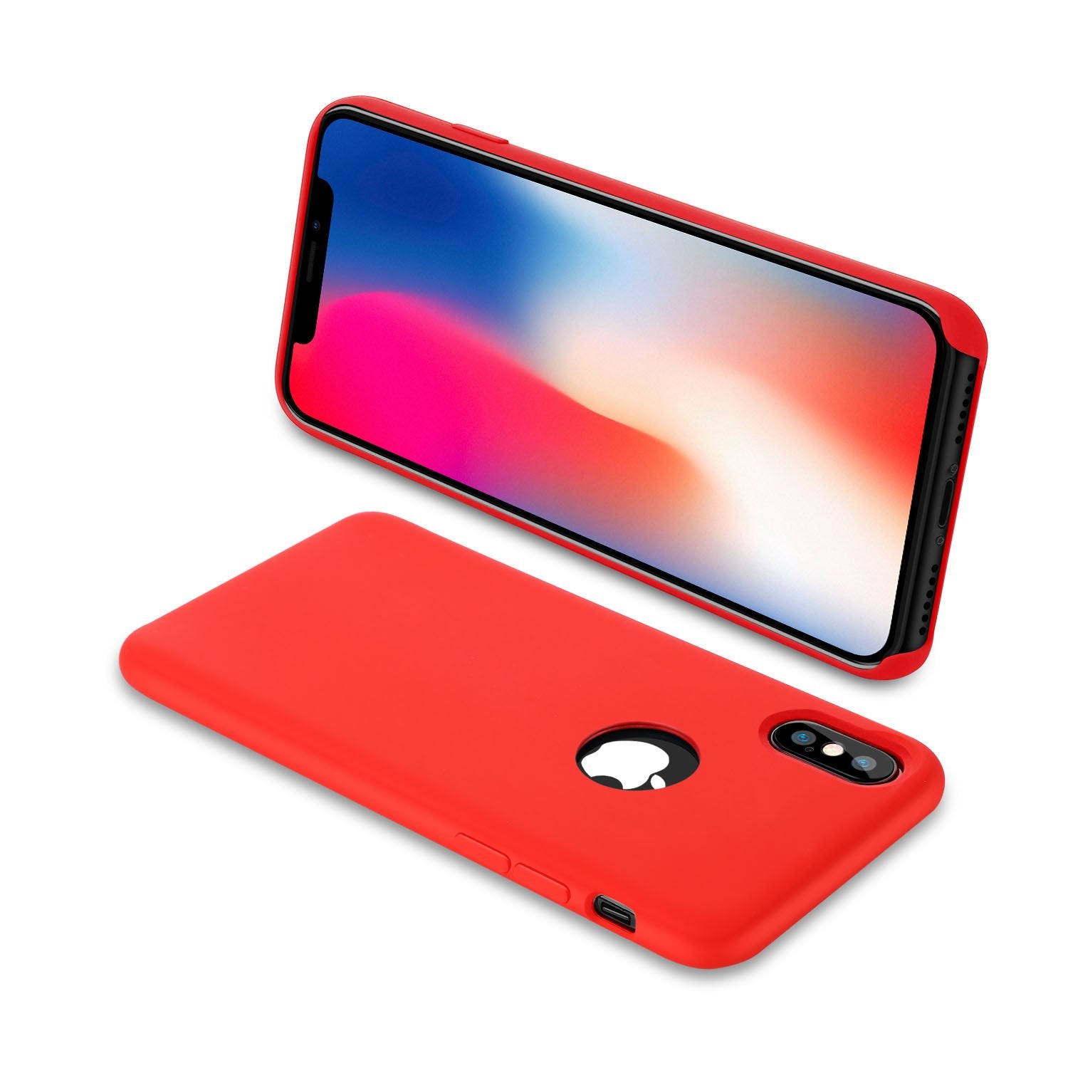 iPhone X Case Liquid Silicone Gel Rubber Case with Soft Microfiber Cloth Lining Cushion for Apple iPhone X (red)