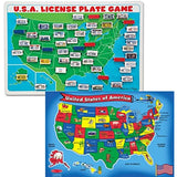 Melissa & Doug Bundle Includes 2 Items Flip to Win Travel License Plate Game - Wooden U.S. Map Game Board USA Map Floor Puzzle (51 pcs, 2 x 3 feet)