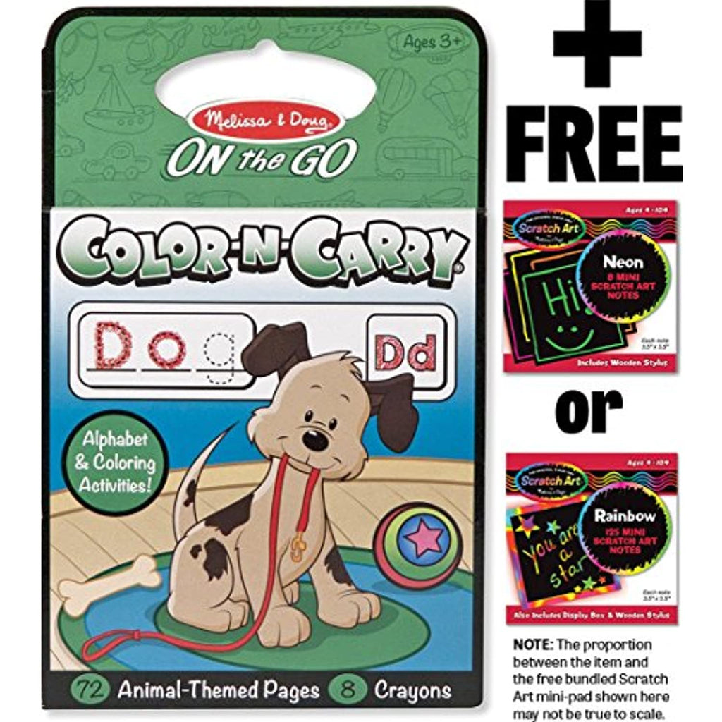 Melissa & Doug Animals: Color-n-Carry Coloring Book & 1 Scratch Art Mini-Pad Bundle (05393)