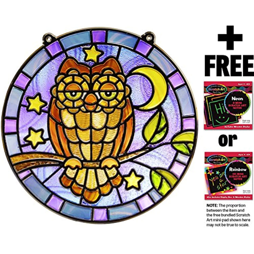 Melissa & Doug Owl: Stained Glass Made Easy Series & 1 Scratch Art Mini-Pad Bundle (09296)