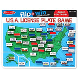Melissa & Doug Bundle Includes 2 Items Flip to Win Travel License Plate Game - Wooden U.S. Map Game Board USA Map Floor Puzzle (51 pcs, 2 x 3 feet)