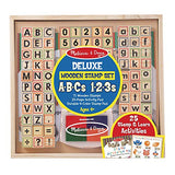Melissa & Doug Deluxe Wooden Stamp Set ABCs 123s