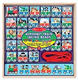 Melissa & Doug Alphabet Train Lacing Beads - 27 Wooden Train Beads, 6 Pattern Cards, and 1 Lace