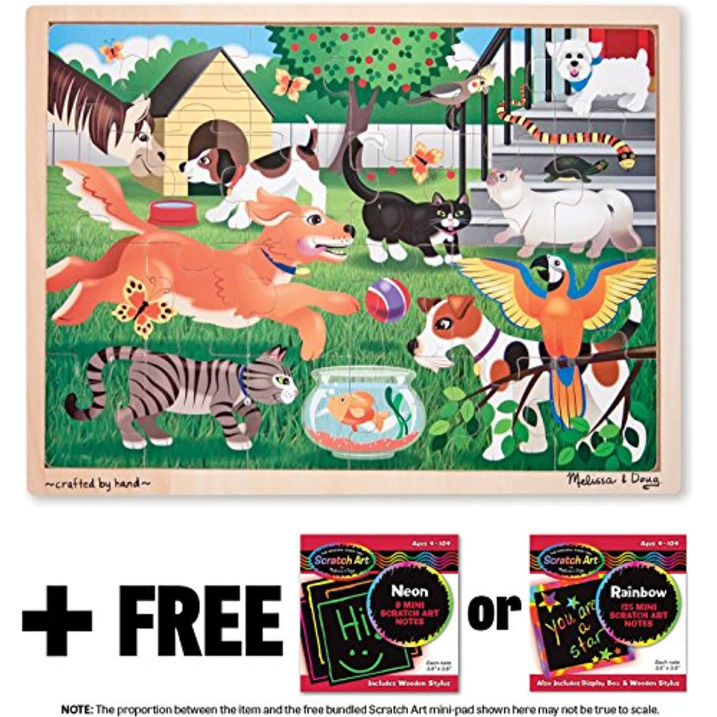 Melissa & Doug Pets at Play: 24-Piece Jigsaw Puzzle + Free Scratch Art Mini-Pad Bundle [90599]