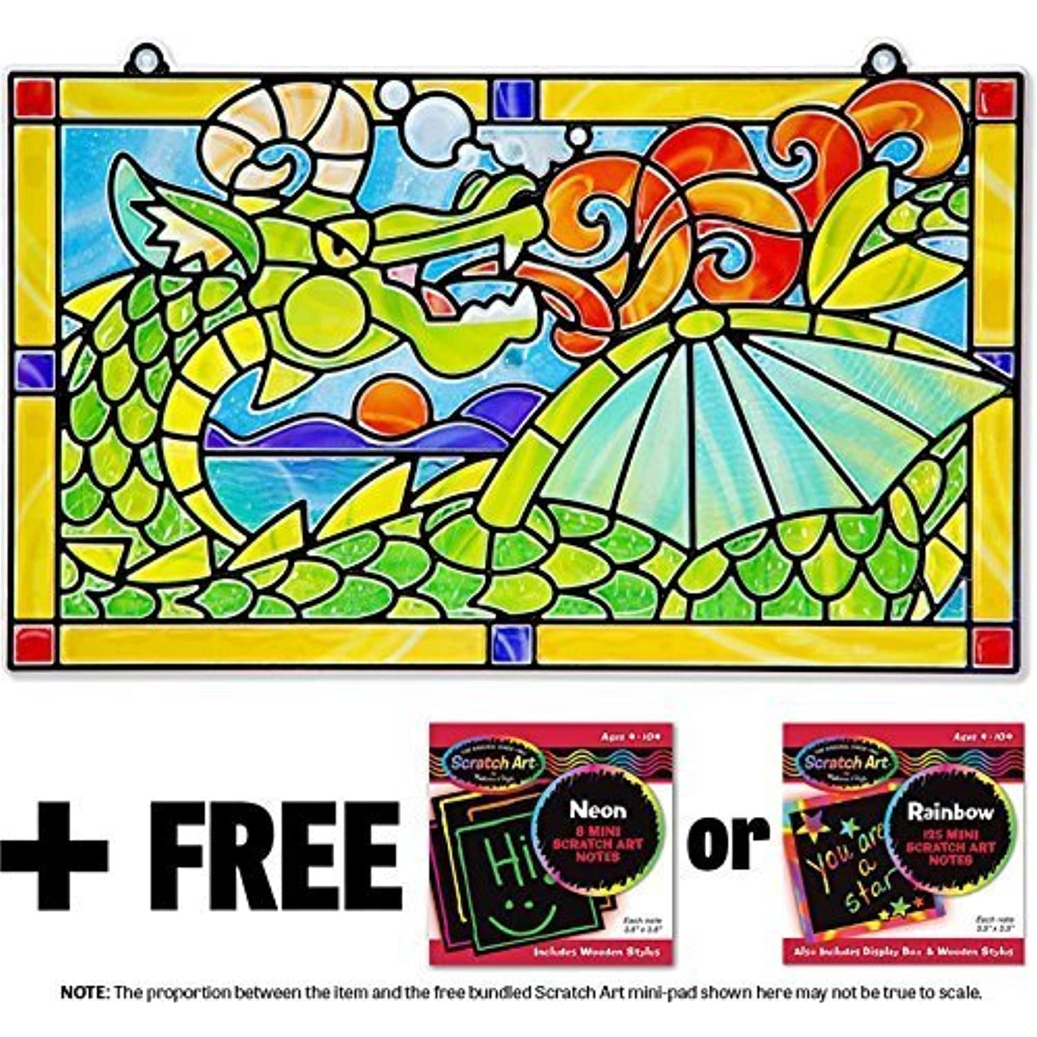Melissa & Doug Dragon: Stained Glass Made Easy Series & 1 Scratch Art Mini-Pad Bundle (09289)