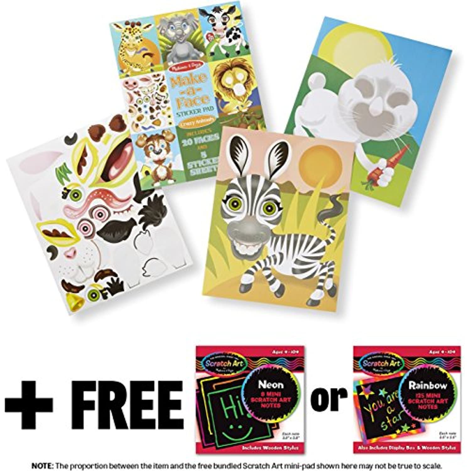 Melissa & Doug Crazy Animals: Make-a-Face Sticker Pad + Free Scratch Art Mini-Pad Bundle [86059]