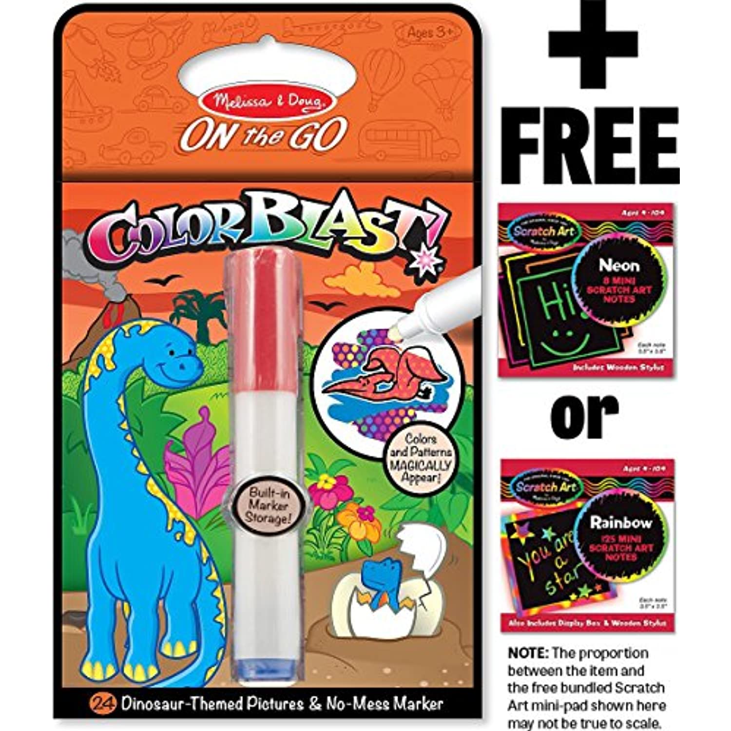 Melissa & Doug Dinosaur: ColorBlast! Coloring Book & 1 Scratch Art Mini-Pad Bundle (05357)