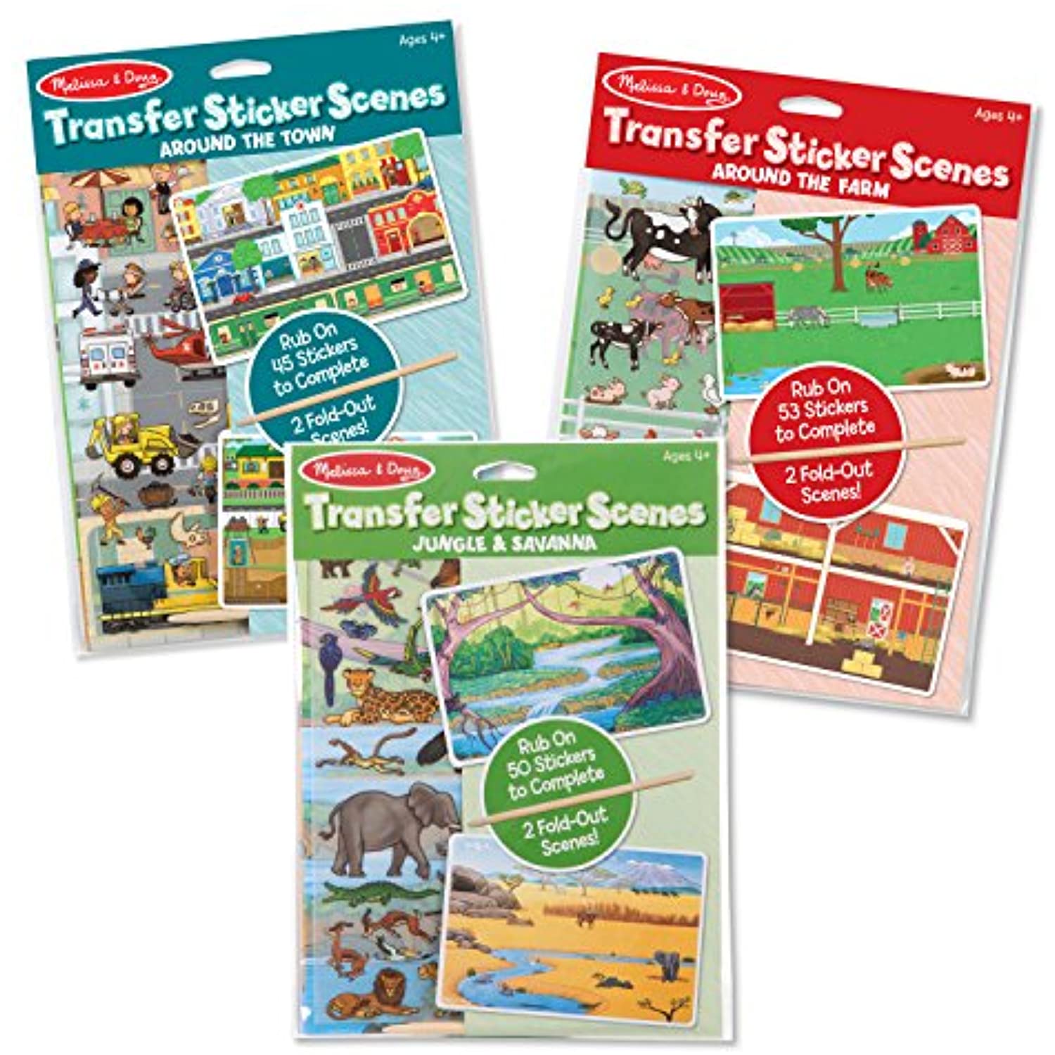 Melissa & Doug Transfer Sticker Set Bundle-Around the Town, Around the Farm & Jungle Craft Activity Kits