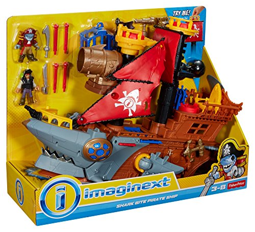 Fisher-Price Imaginext Shark Bite Pirate Ship, Roll from one swashbuckling adventure to the next with this pirate ship playset featuring shark biting action!