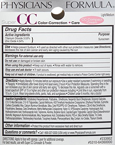Physicians Formula Super CC Color-Correction and Care CC Compact Cream SPF 30, Light/Medium, 0.28 Ounce