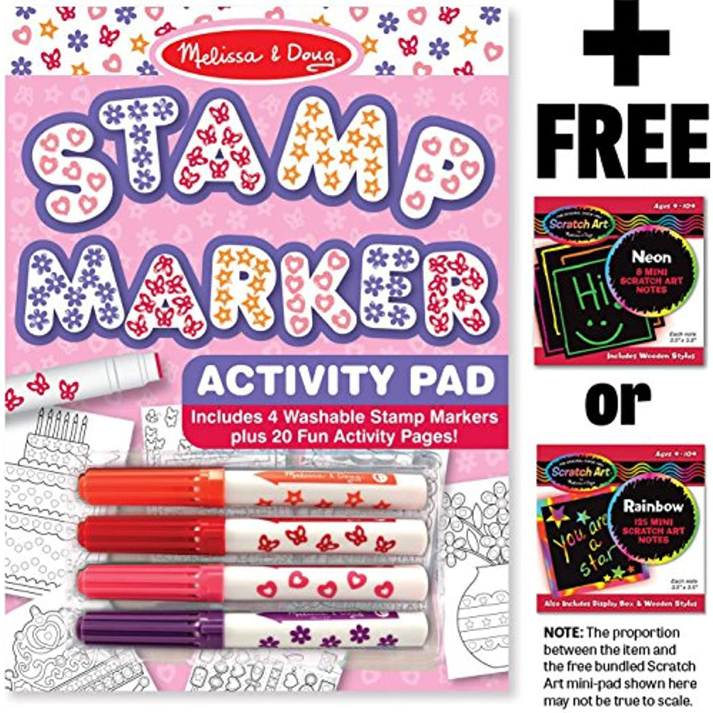 Melissa & Doug Pink: Stamp Pen Activity Pad & 1 Scratch Art Mini-Pad Bundle (02421)